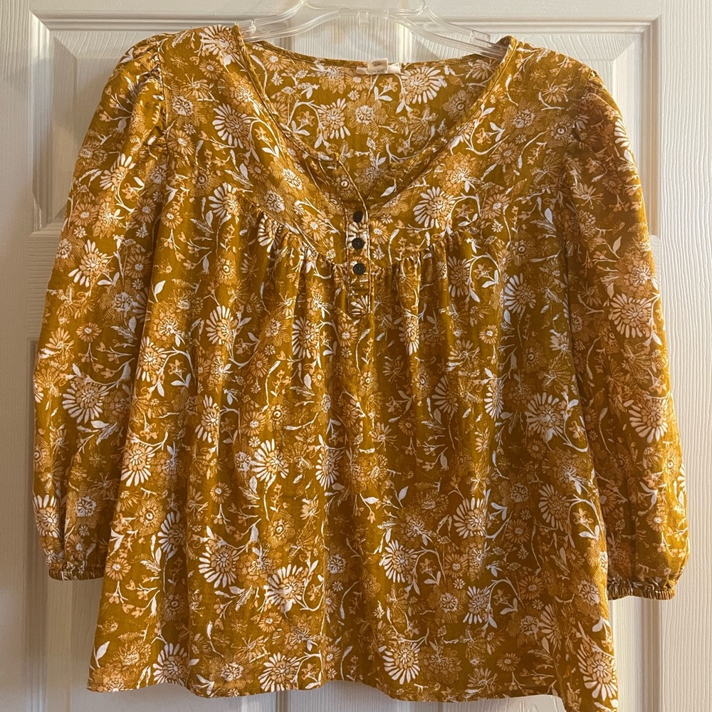 a.n.a Golden Floral Blouse - Picture 1 of 5